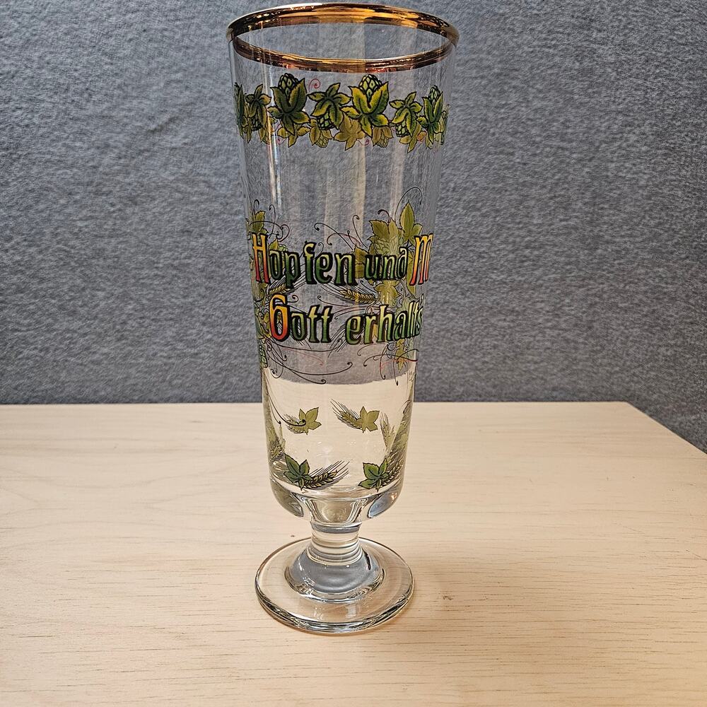 Vintage German Pilsner Glass • Real Gold Rim • Hopfen und Malz Hops & Barley